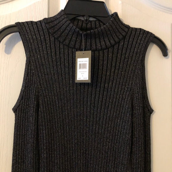 Verve Ami Black Metallic Cold Shoulder Long Sleeved Turtleneck Top Small NWT - Picture 3 of 10